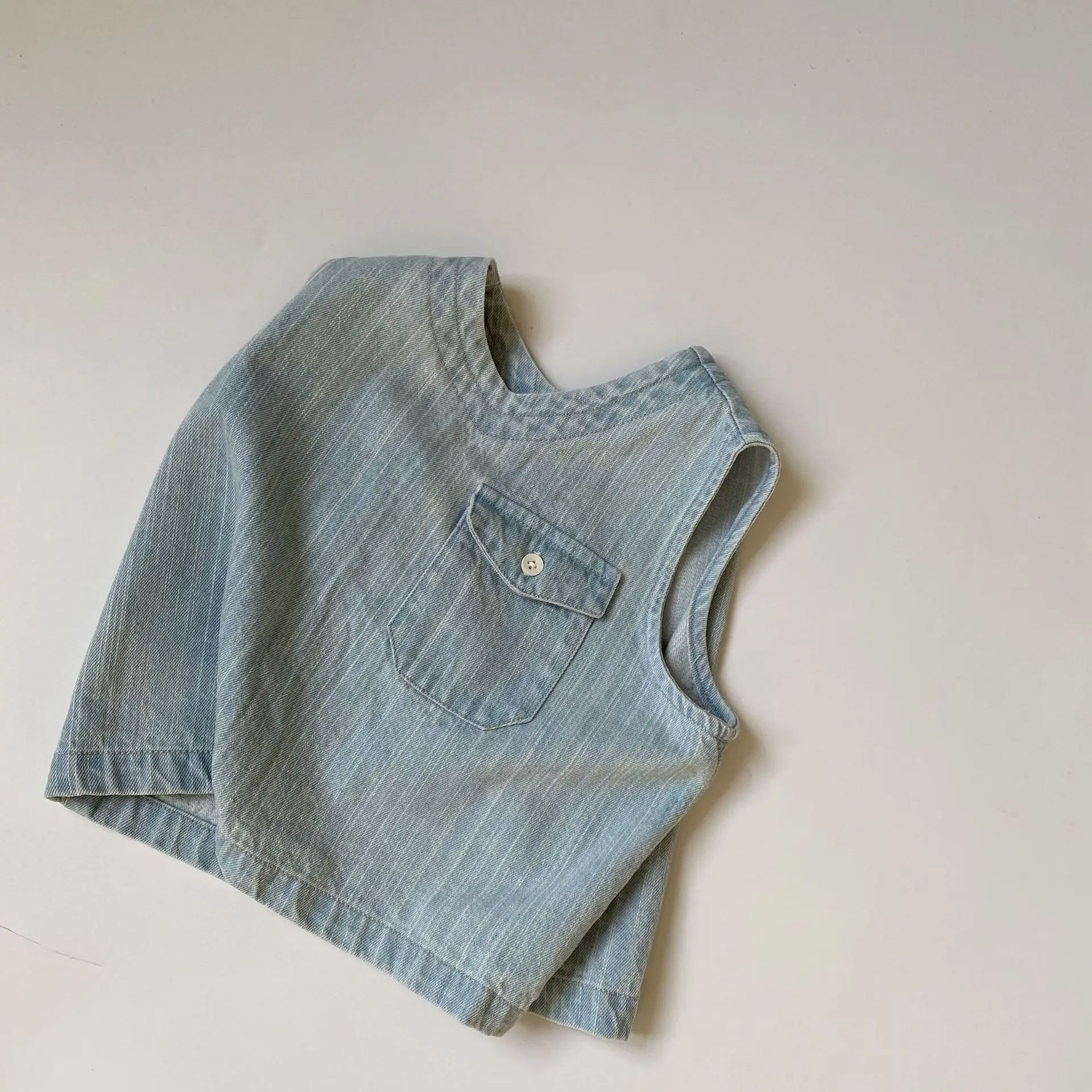 Детский жилет из денима для мальчиков и девочек мягкий джинсовой ткани без