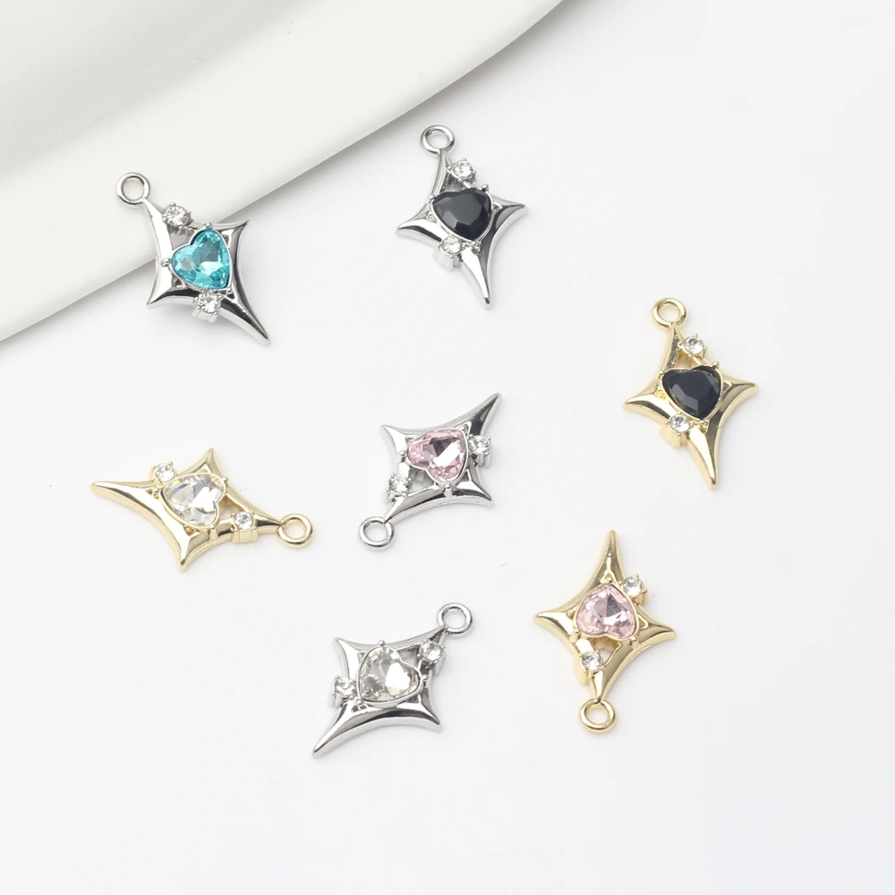 

Zinc Alloy Creative Hollow Out Star Inlay Zircon Charms 6pcs/lot For DIY Fashion Necklace Jewelry Making finding Accessories