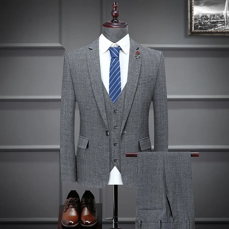 

2023 Fashion New Men's Casual Boutique Business Plaid Slim Groom Wedding Banquet Formal Suit Jacket Vest Pants 3 Pcs Set Dress