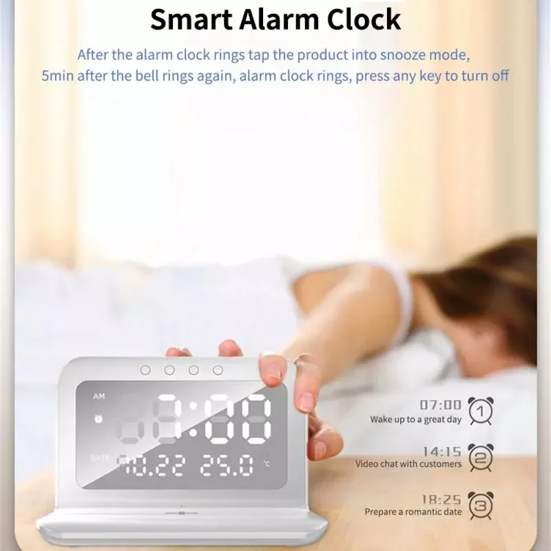 

NEW2023 3 IN 1 Digital Calendar LED Desk Alarm Clock Thermometer 15W Wireless Charger 13 12 11 Pro Max Alarm Clock