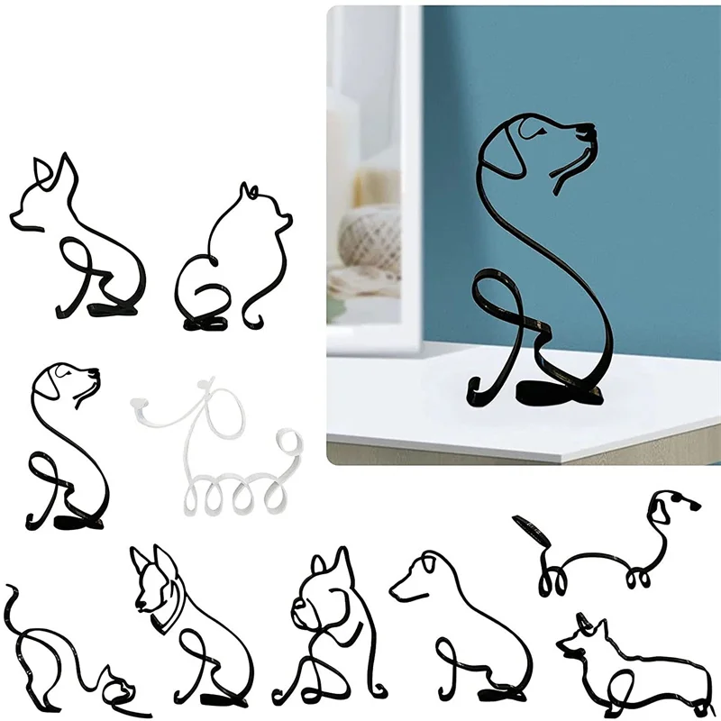 Минималистичная абстрактная линейная скульптура в форме милого питомца собаки для украшения гостиной, спальни или стола.