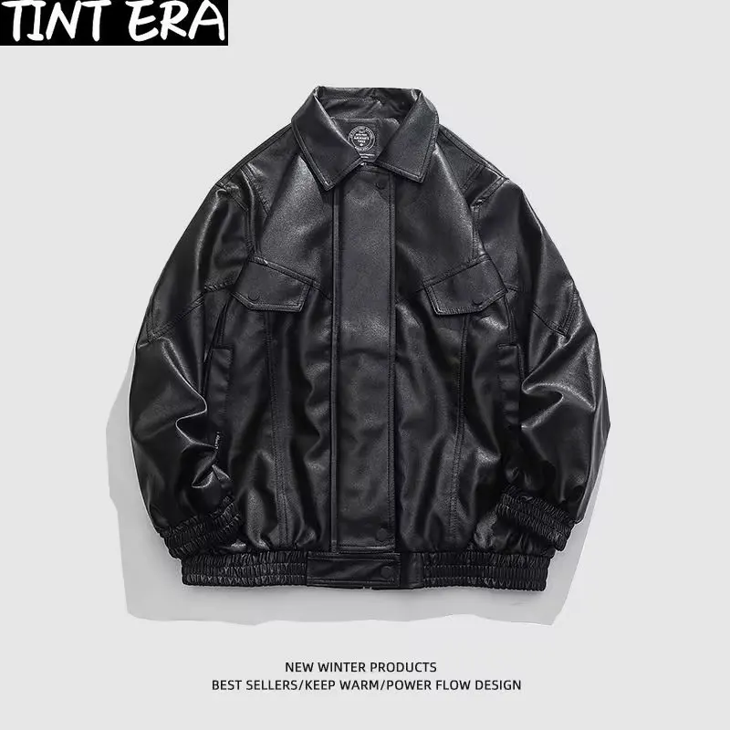 Куртка мужская Кожаная Мотоциклетная винтажная Свободная куртка из