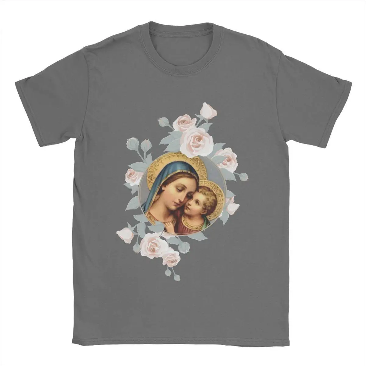 

Men T-Shirts Our Lady Of Good Creative 100% Cotton Tee Shirt Short Sleeve Blessed Mother Mary Catholic T Shirts O Neck Clothing