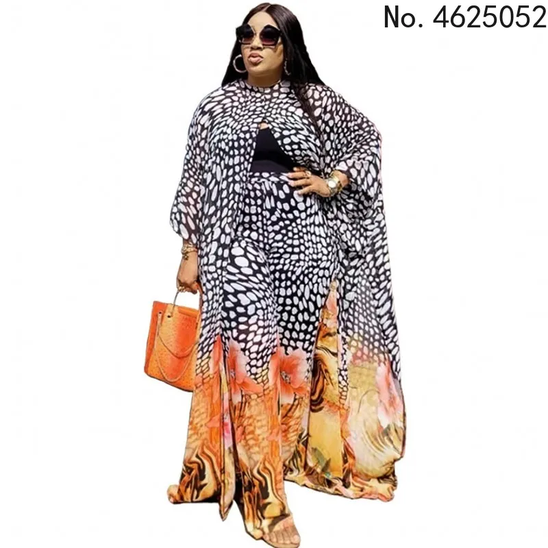 

2 Piece Set Women Africa Clothes 2022 African Dashiki New Fashion Two Piece Suit Long Tops + Wide Pants Party Plus Size For Lady