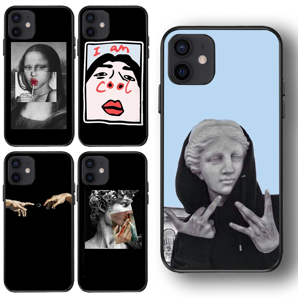

Funny Art David Mona Lisa Phone Case for Iphone Se 6 6s 7 8 11 12 13 Plus Mini X Xs Xr Pro Max