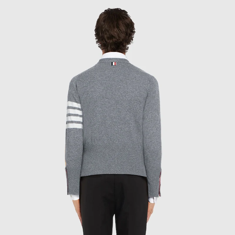 TB THOM Women's Sweater Autumn Winter Fashion Brand Men's Clothing Striped 4-Bar V-Neck Knitted Cardigan Coats Casual Sweaters