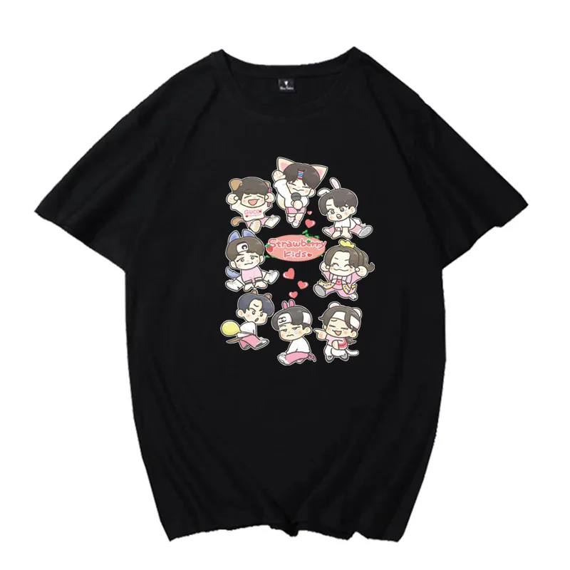 

Kpop Women T-Shirt Stray Kids Strawberry Kids Printed Harajuku Cotton Short-Sleeved Streetwear Y2k Women'S T-Shirt 2023 Summer