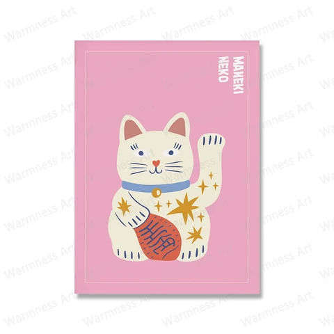 Японские постеры на удачу с кошкой, иллюстрация Манеки, настенные художественные принты, картины для дома, офиса, гостиной, кухни, декоративная живопись