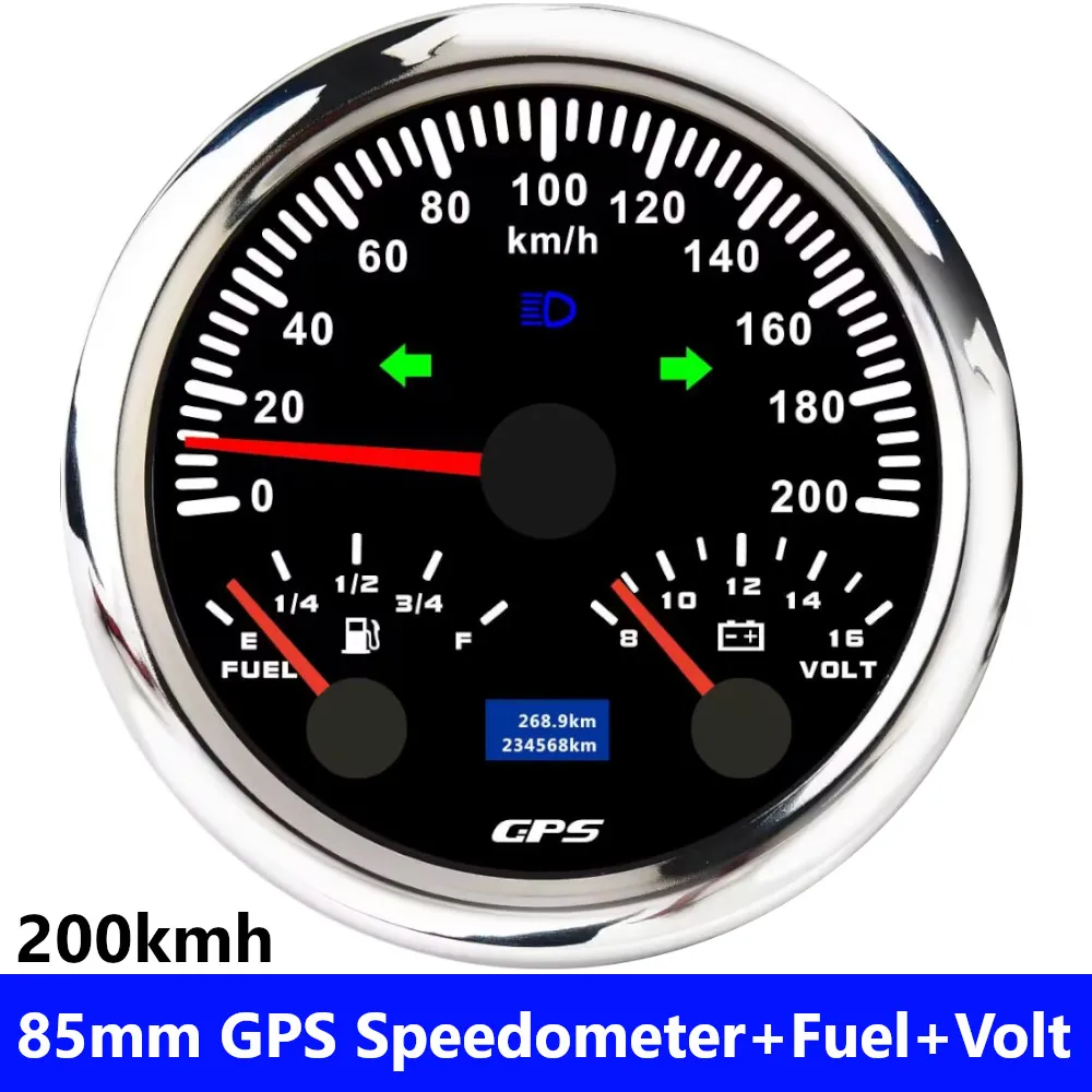 Индивидуальный датчик 85 мм 3 в 1, 120 км/ч, 200 км/ч, GPS-спидометр + измеритель уровня топлива + вольтметр Вольт для автомобиля, морской лодки, грузовика 12 В 24 В