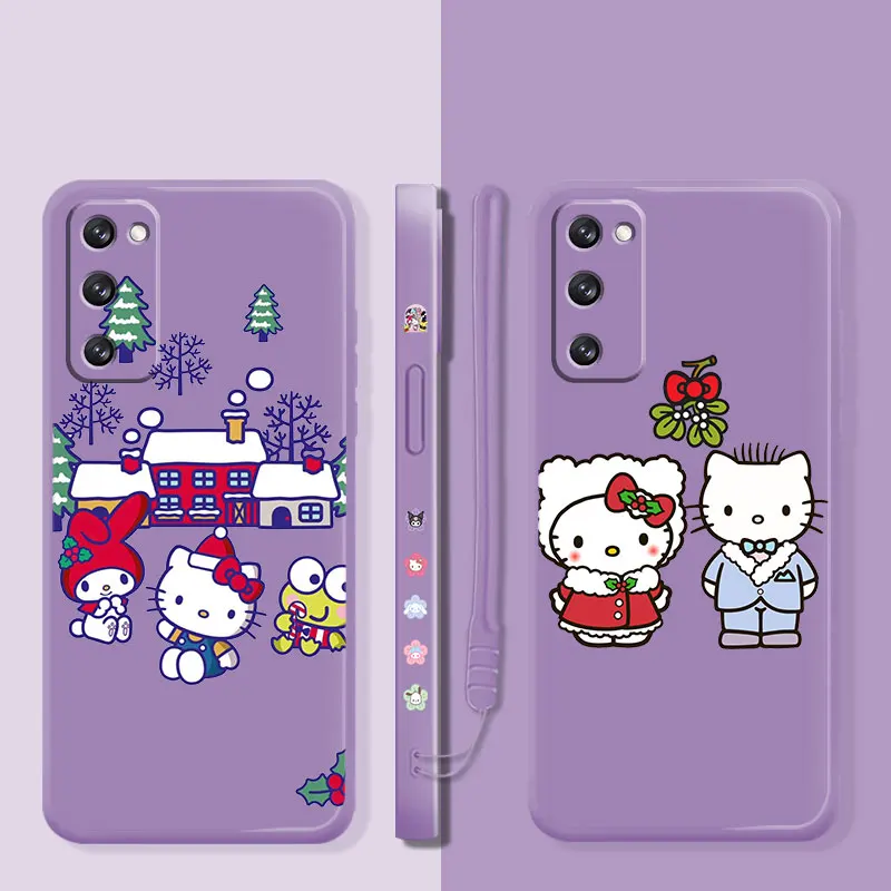 

Merry Christmas Hello Kitty My Melody Family Liquid Case For Samsung Galaxy S22 S21 S20 FE Ultra S10 S9 S8 S10e Note 20 10 Lite