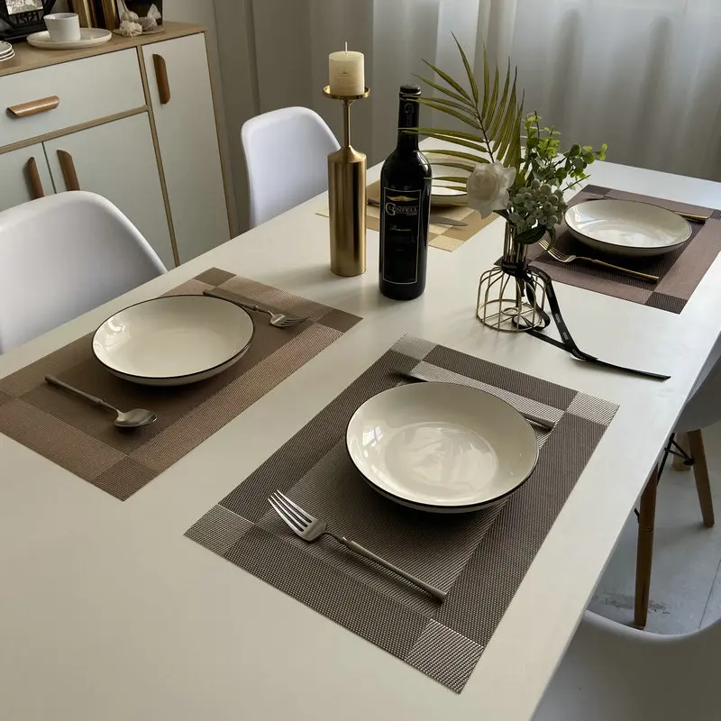 

4 Pcs/Set Modern Elegant PVC Placemat Dining Table Mat Cafe Anti-slip Hot Placemats Bowl Pad Cup Mat Table Coasters