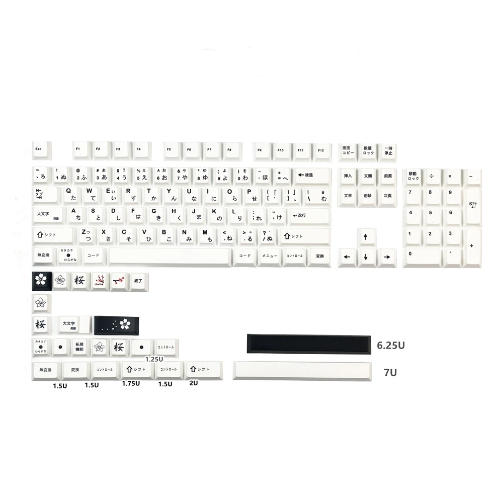 

2023 PBT 125 клавиши черные белые японские колпачки для клавиш Вишневый профиль для игр механическая клавиатура дополнение 1.75U 2U Shift 7U Space