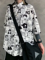deeptown harajuku anime print shirt women korean kawaii vintage graphic tees blouse oversize top cardigan button up shirts women