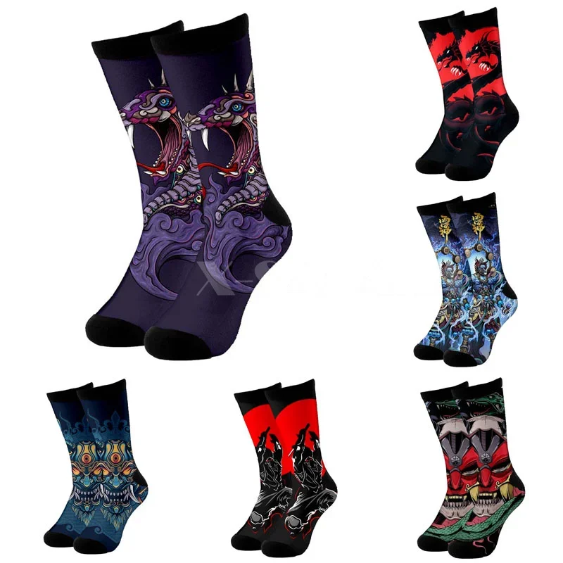 Длинные хлопковые носки с 3D-принтом самурайская маска татуировкой ниндзя воин