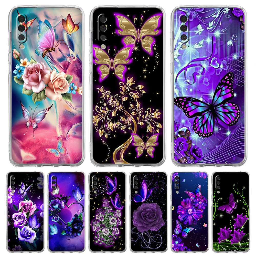 

Butterfly Lavender Higan Flower Luxury Transparent Phone Case for Samsung Galaxy A12 A02 A03S A50 A70 A40 A10 A20 A30 Cover Bag