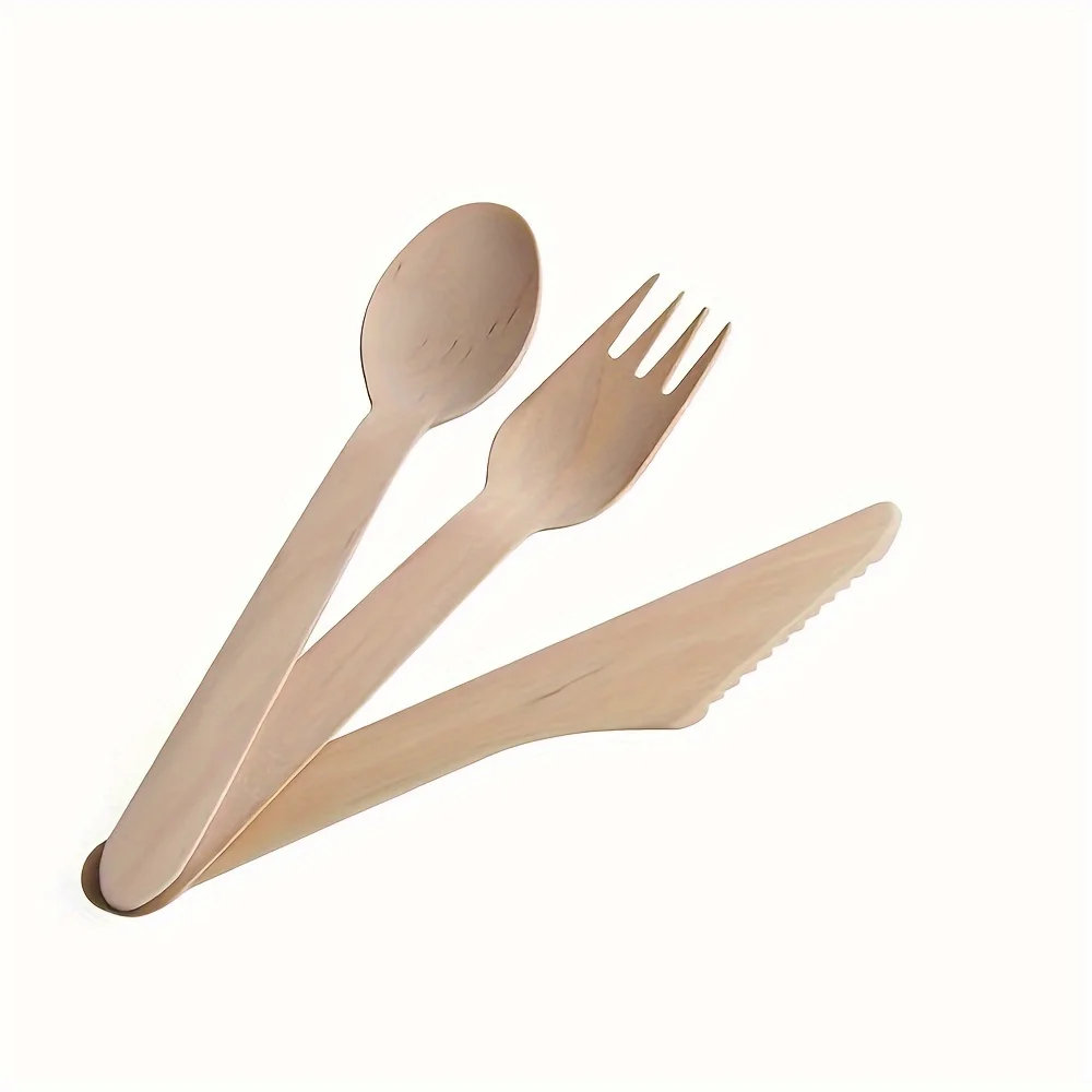 Набор столовой посуды из 100% биоразлагаемого дерева (50 вилок и 25 ложек с ножами)