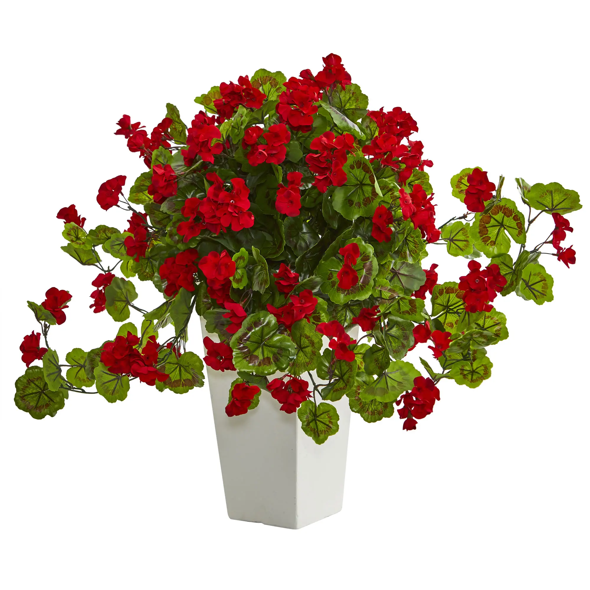 

27" Geranium Artificial Plant in White Tower Planter, Red