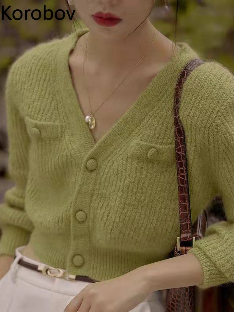 

Женский винтажный кардиган с V-образным вырезом, однотонный