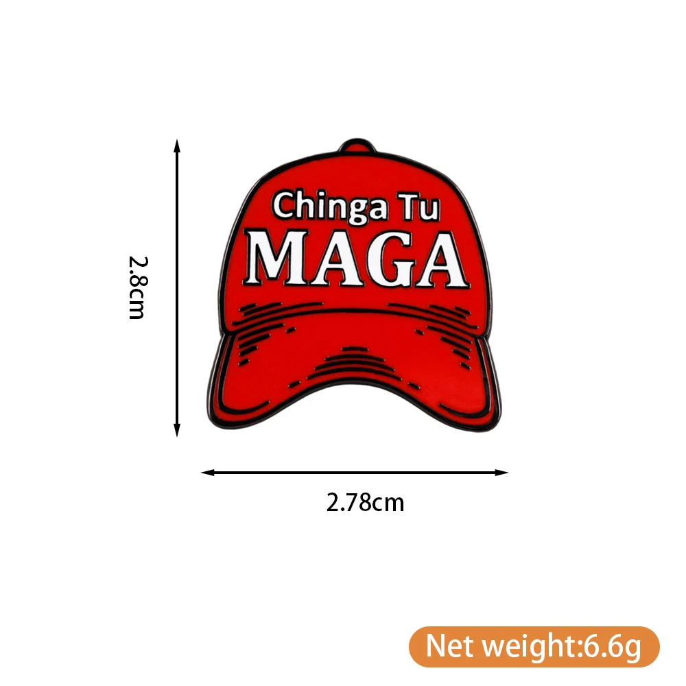Фото Эмалевый значок Chinga Tu MAGA Red Hat, анти-Трамп, политическая брошь, декоративное украшение для рюкзака №2