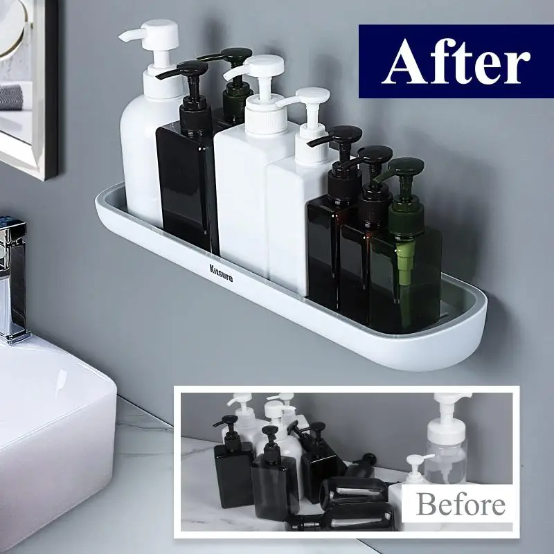 

Self-adhesive Bathroom Rack Removable Shampoo Organizer Organizer Wall Mounted Bathrooms Accessories Kitchen Bathroom Shelve Abs