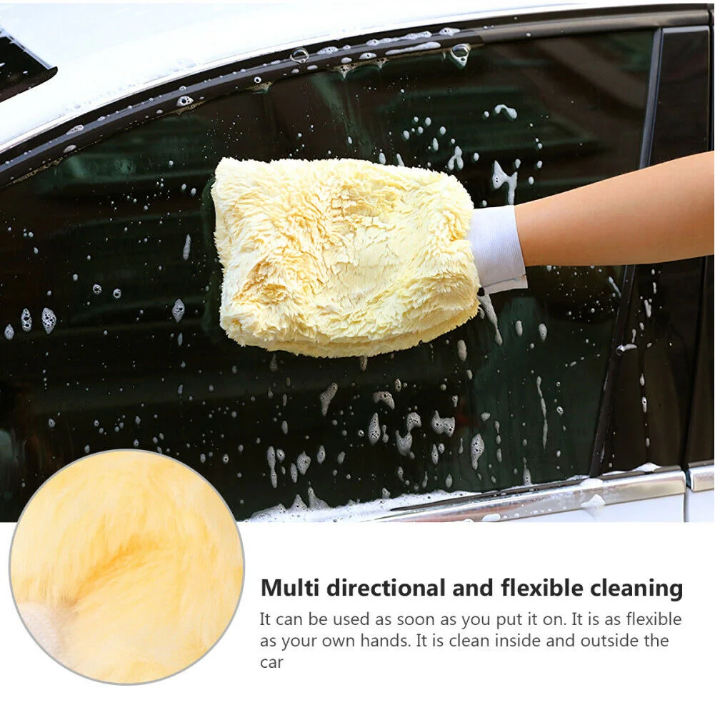 

2 X Car Cleaning Gloves Light Yellow Lightweight Practical Safe Superfine Fiber