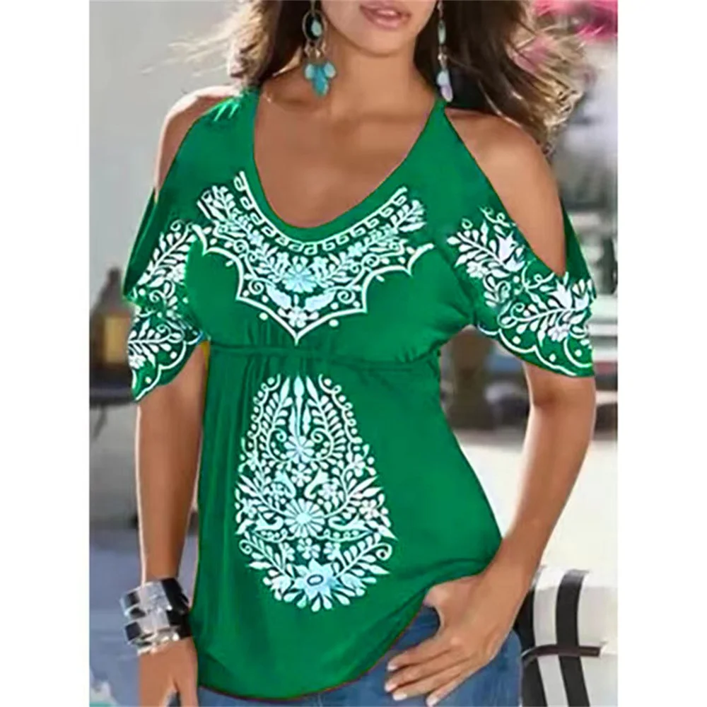 Женская блуза с открытыми плечами V-образным вырезом и коротким рукавом - купить