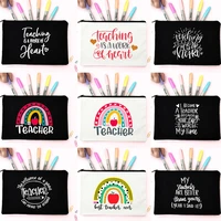 teaching is work of heart rainbow print fashion pencil bag teacher life cosmetic bags zipper makeup pouch organizer purse gift