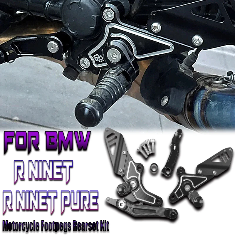Фото Черный алюминиевый регулируемый многоуровневый новый для Bmw R nine T/Pure/Scrambler/Urban G/S 2017-2023, комплект задних подножек для мотоцикла №1