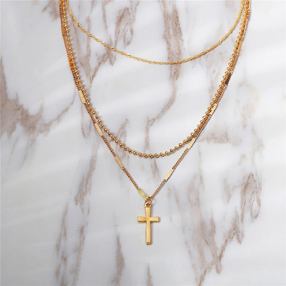 

Multi-Layers Necklace Cross Shaped Neck Pendant Alloy Neck Chain Fashion Neck Jewelry Golden