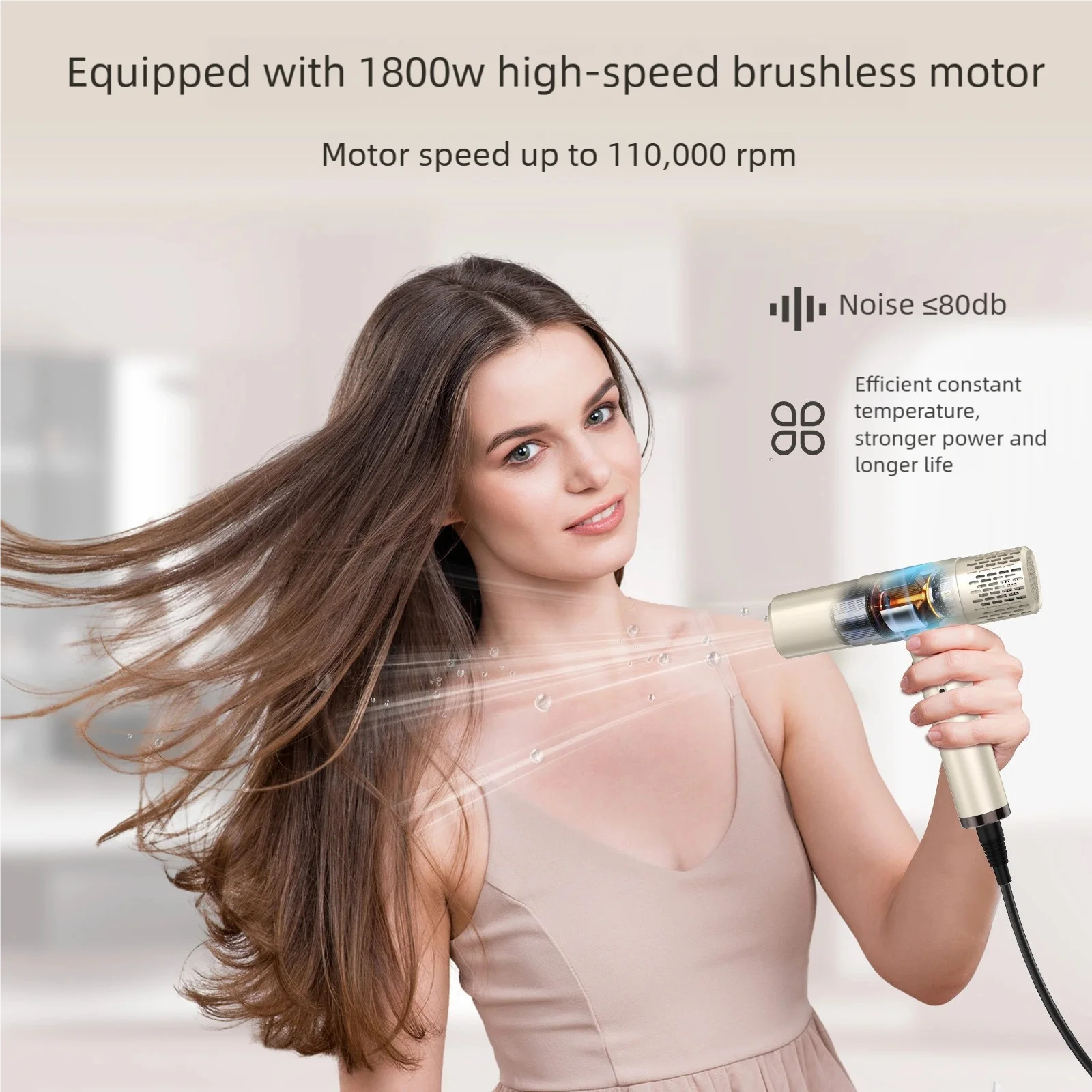 Фото Высокоскоростной фен для волос, цифровой дисплей, 2000 Вт, отрицательные ионы, горячий и холодный воздух, профессиональный инструмент для укладки волос в салоне. №2