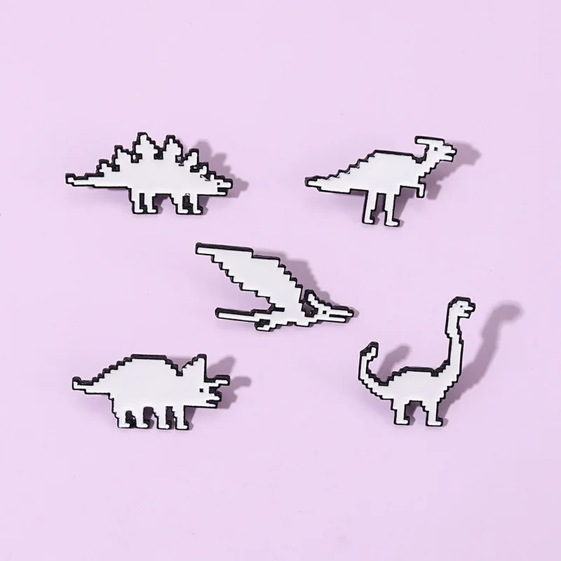 

Эмалированные заколки Pixelated в виде Dinos, черно-белые мозаичные броши в виде динозавров, животные, значки на лацкан, ювелирные изделия, подарок ...