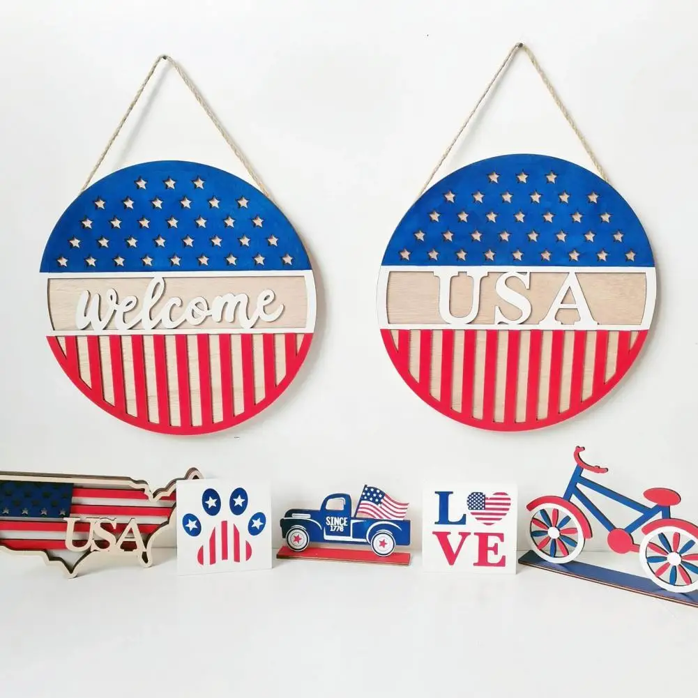 

Круглый модный День Независимости двери американский флаг табличка цветная живопись настенное украшение против выцветания садовое украше...