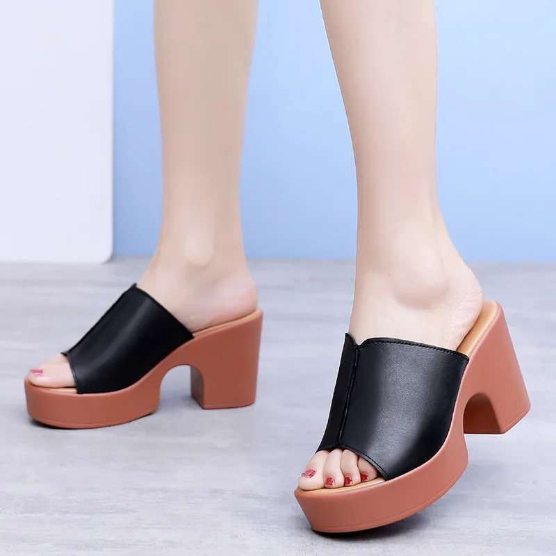 

Pu Leather High Heel Sandals Women Summer White Black Round Toe Open Toe Women Summer Shoes