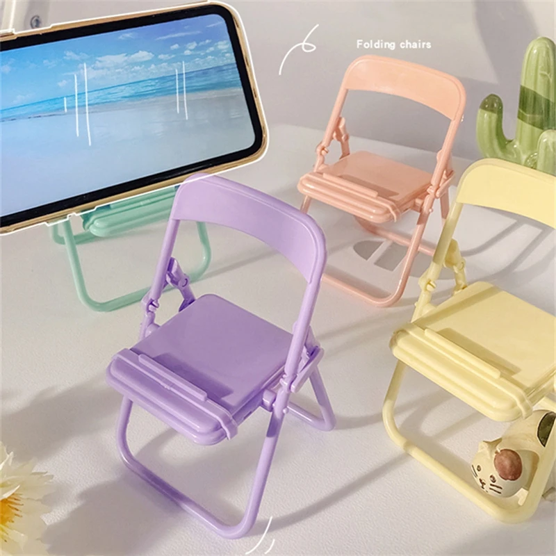 

Cute Mini Mobile Phone Stand Chair Adjustable Phone Holder Support For iPhone 13 Pro Macaron Color Stand Universal Lazy Bracket