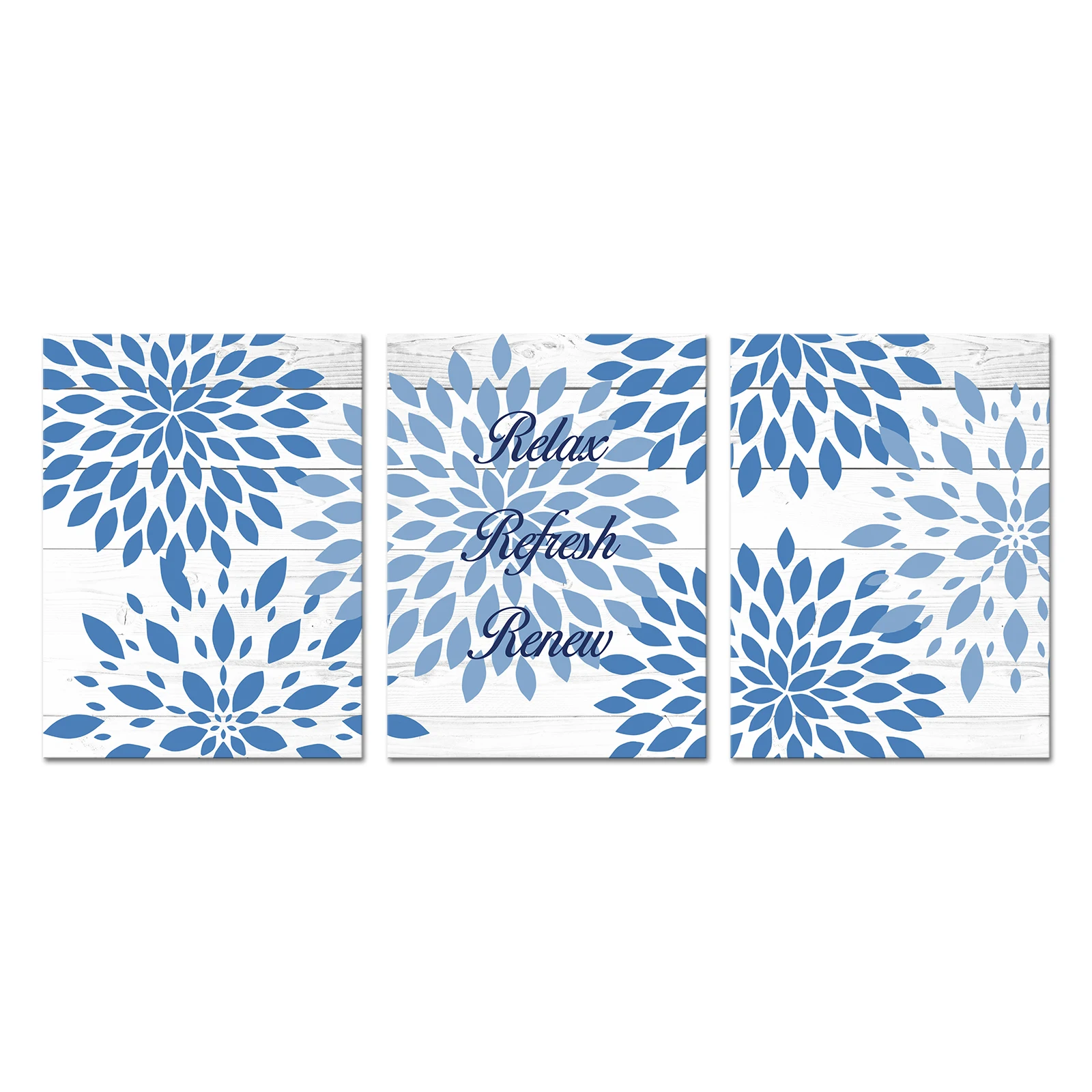 

3 Pieces Blue Abstract Flowers Poster Home Decor Letter Print Canvas Painting Modern Style Pictures Living Room Wall Art