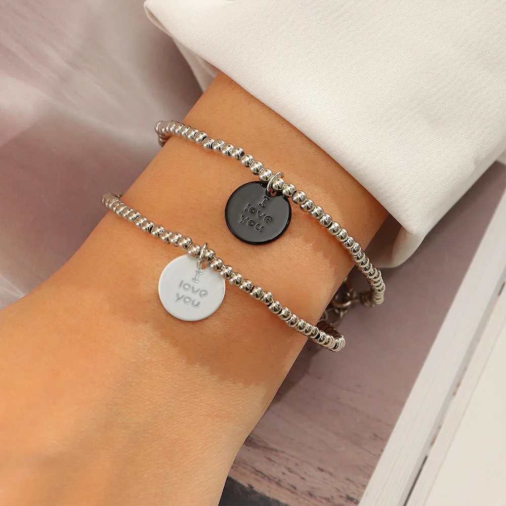 

Fashion New Beads Chain Couple Bracelet Small Charms I Love You Simple Beaded Wrist Bracelet Female Jewelry Gift Bracelet Women