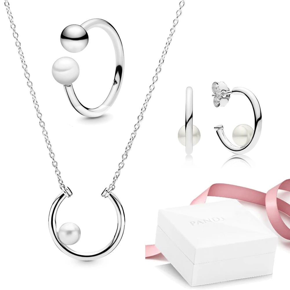 

Sterling Silver 925 New In Pearl Jewelry Set Ring Necklace Earrings Original Women Fast And Free Shipping Promotion Wholesale