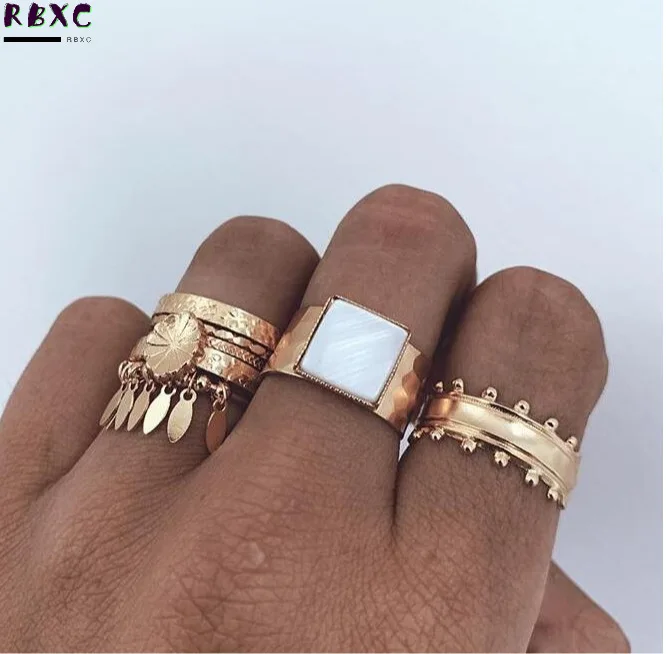 

RBXC Jewelry temperament mixed with flowers square hand decoration simple design feeling tassel geometric set ring