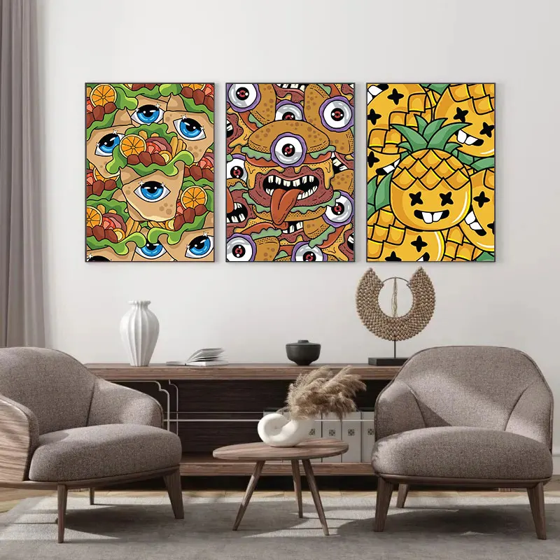 Смешное выражение еды страшные глаза мультяшная корона картины для гостиной