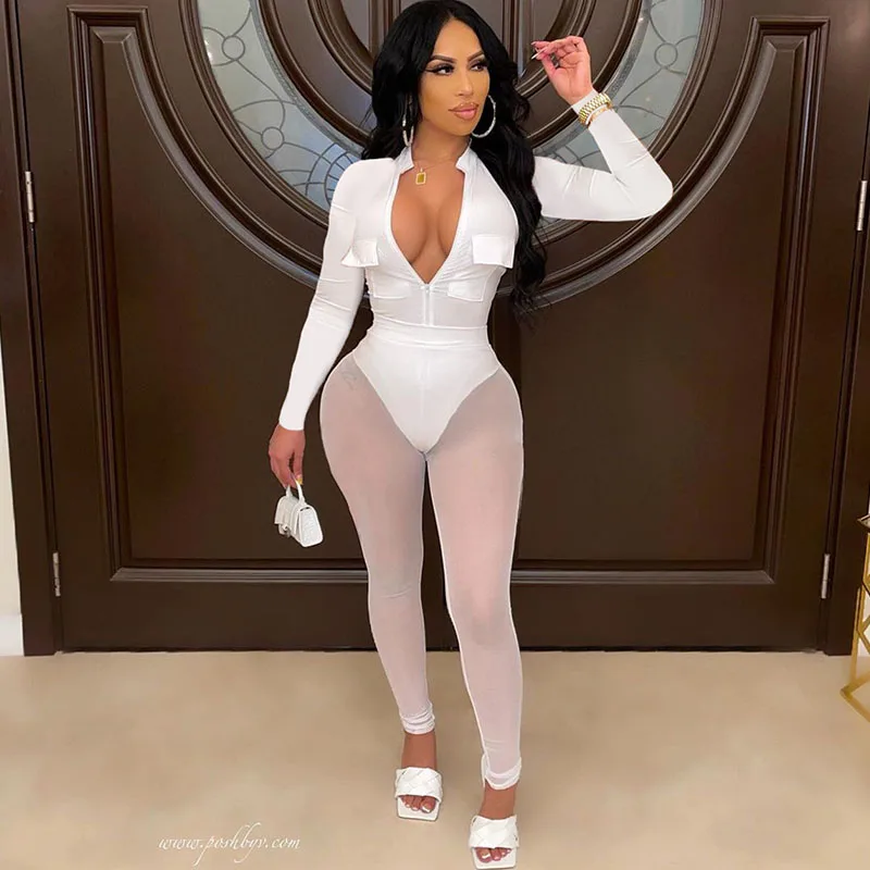 

Sexy Mesh Sheer Patchwork Bodysuit and Leggings Two Piece Outfits Women Matching Sets Clubwear Birthday Festival Outfits Spring