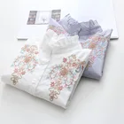 2019 Летний Новый вышитый цветок женские блузки и рубашки 100% хлопок тонкий офис леди повседневные белые рубашки и пиджаки Пальто Топы