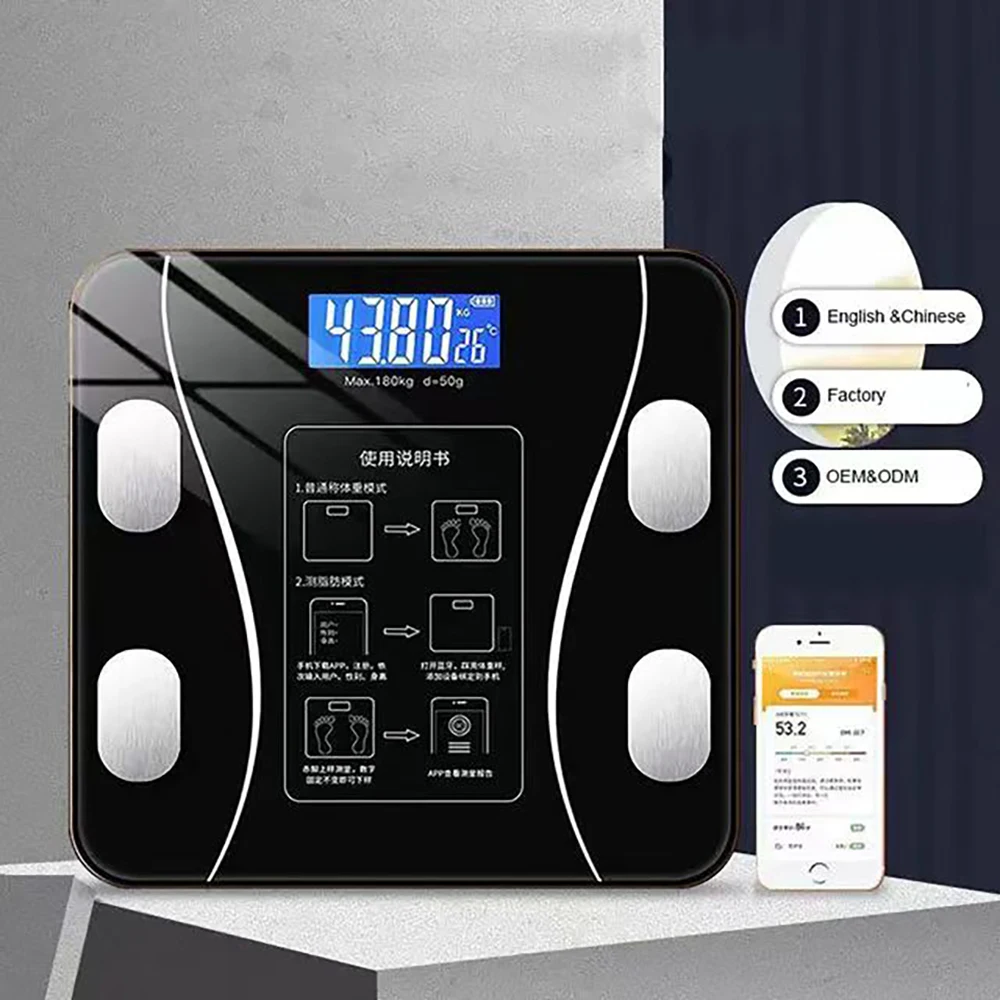 

Bluetooth APP Health Smart Electronic Scale LED Digital Body Fat Scale Household Rechargeable BMI Fat Scale Body Fat Scale