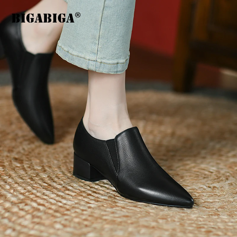

Туфли-лодочки BIGABIGA женские на квадратном каблуке, повседневные однотонные, заостренный носок, без застежки, Нескользящие, весна-осень