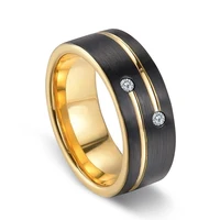 2022 new luxury mens 8mm black stainless steel gold color ring crystal wedding band for mens engagement party jewelry gift