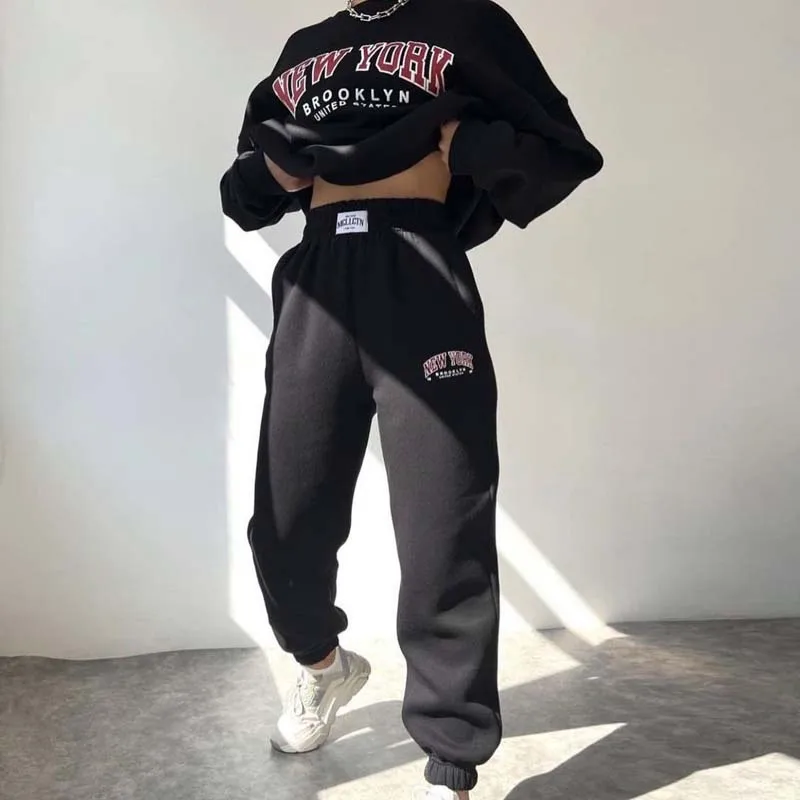 

Осенне-зимний флисовый свитшот с длинным рукавом и штаны комплект из двух предметов спортивный костюм для бега Женский Повседневный модный...