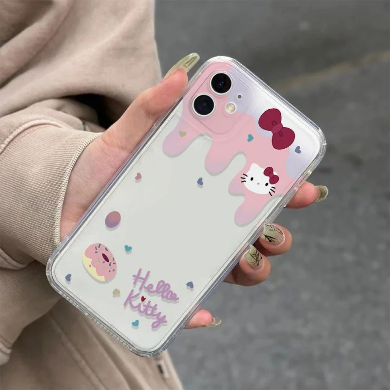 

Sanrio Cartoon Cute Hello Kitty Transparent Full Cover Silicone Anti Drop Case for Iphone 7.8Pxrxsmax11Pro1213Promax14Plus