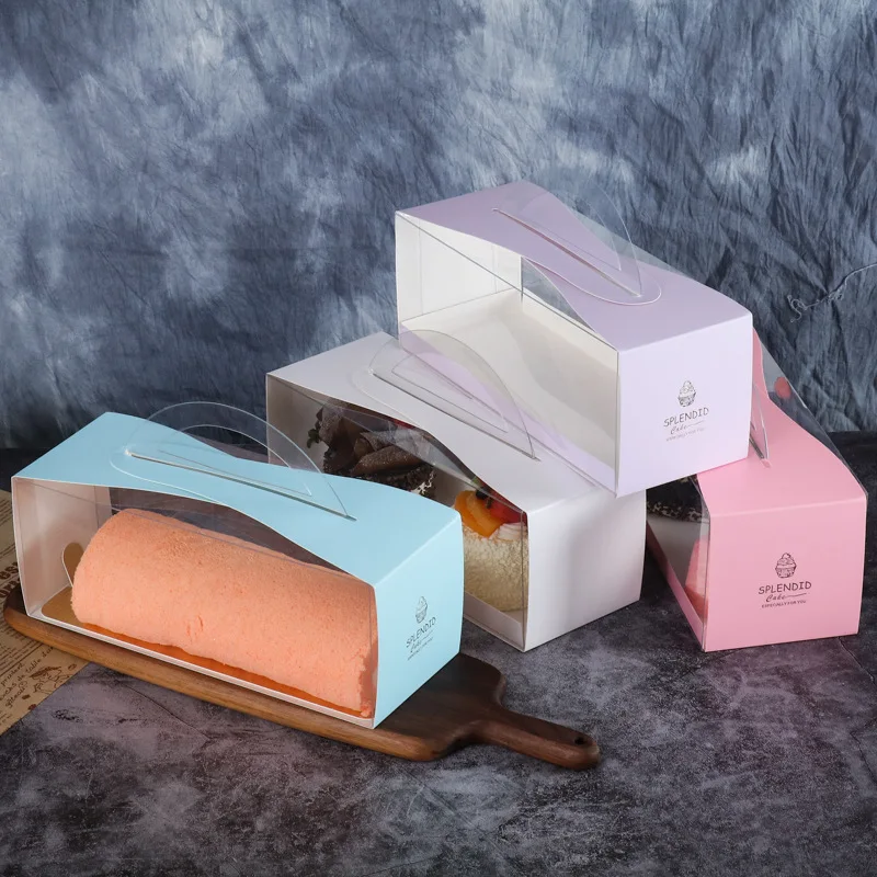 

10Pcs Cheese Cake Packaging Box Portable Pastry Box Mousse Pudding Desserts Cheese Slice PVC Clear Cake Box Party Supplies