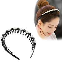 1pc imitation pearl hairband for women girl hair accessories toothed combs non slip headband solid color hair bands headwear