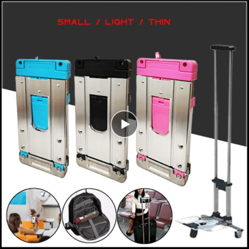 

Home Mini Folding Trailer Stainless Steel Shopping Trolley Travel Luggage Suitcase for Home Office Work Portable Color