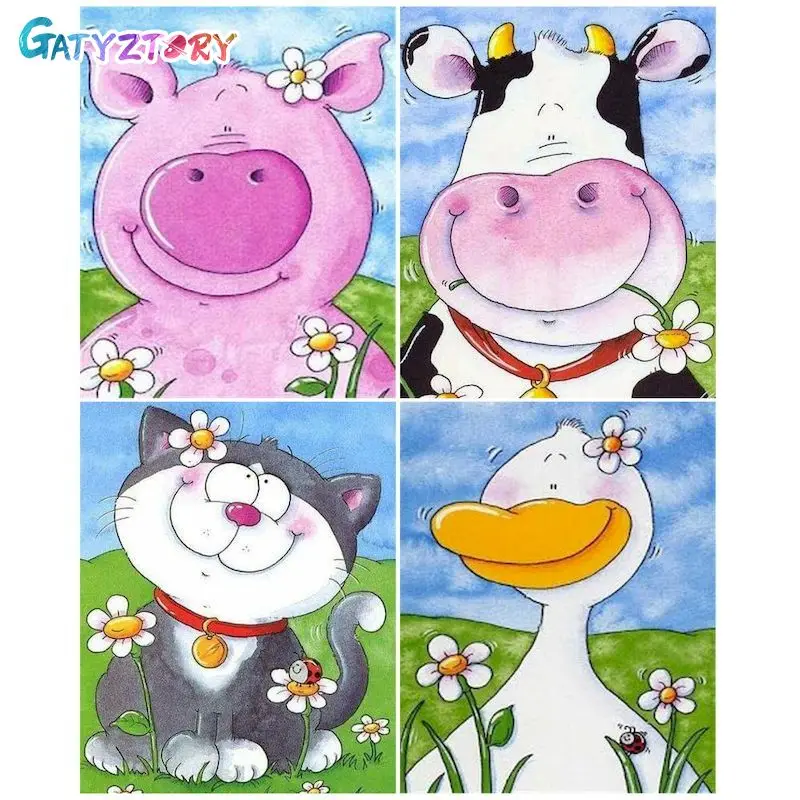 

GATYZTORY Painting By Number Duck Cow Kits Handpainted Picture By Number Animals Drawing On Canvas Home Decoration DIY Gift